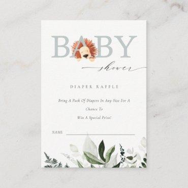 Cute Boho Lion Foliage Diaper Raffle Baby Shower Enclosure Card