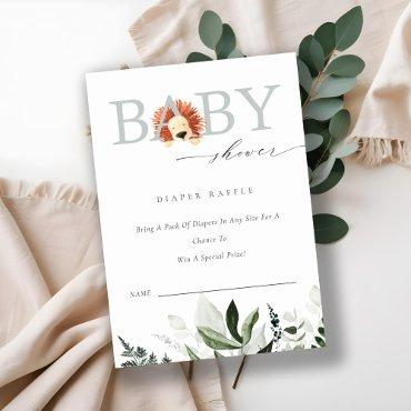 Cute Boho Lion Foliage Diaper Raffle Baby Shower Enclosure Card