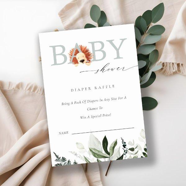Cute Boho Lion Foliage Diaper Raffle Baby Shower Enclosure Card