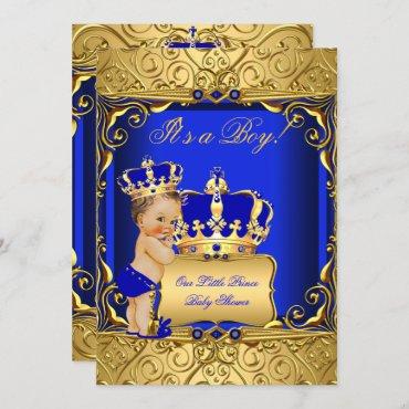 Cute Brunette Baby Shower Boy Regal Royal Blue