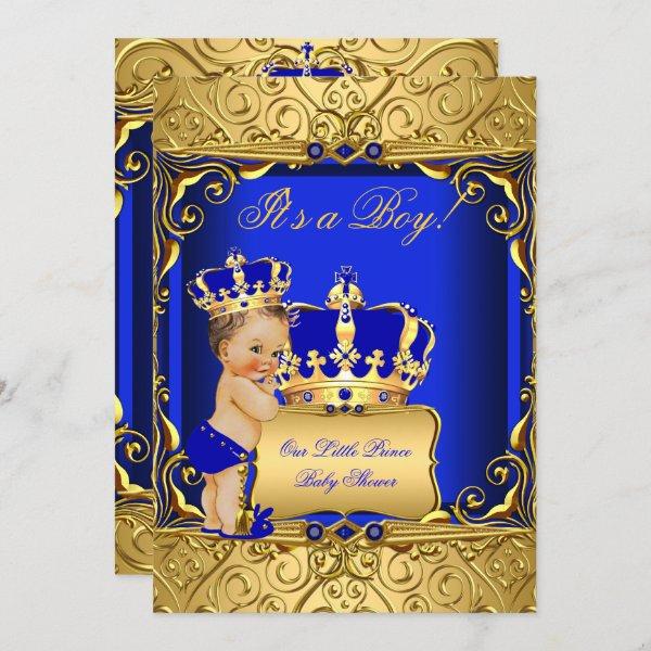 Cute Brunette Baby Shower Boy Regal Royal Blue