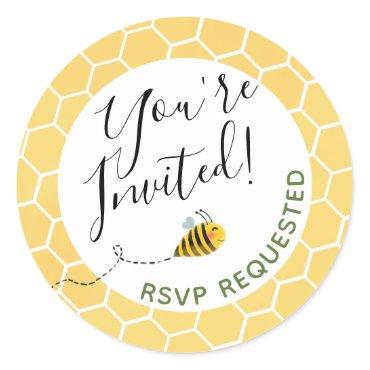 Cute Bumble Bee Baby Shower Party You're Invited Classic Round Sticker