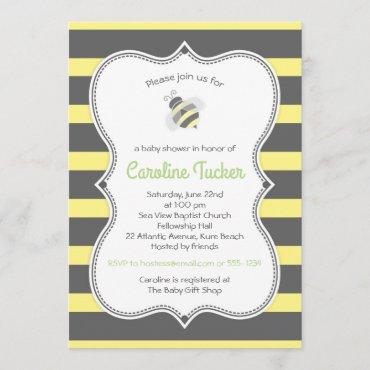 Cute Bumblebee Stripes Baby Shower Invitation