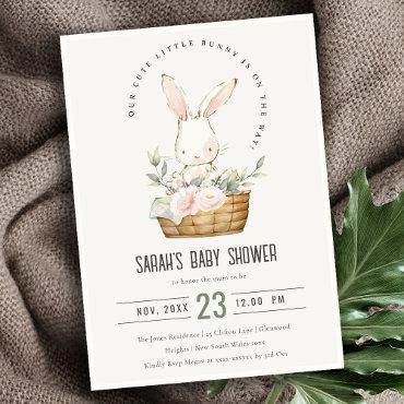 Cute Bunny In Floral Basket Neutral