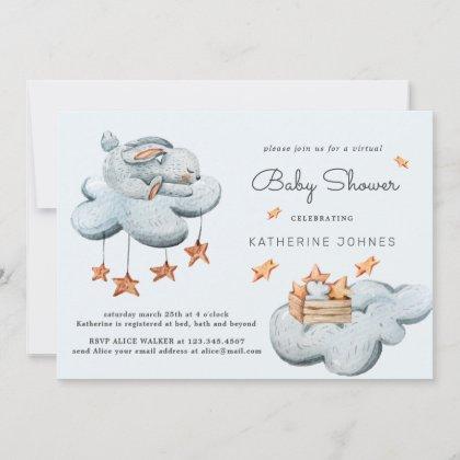 cute bunny in the clouds baby shower invitation