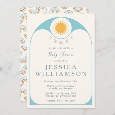 Cute Celestial Star and Moon in Blue Baby Shower   Invitation