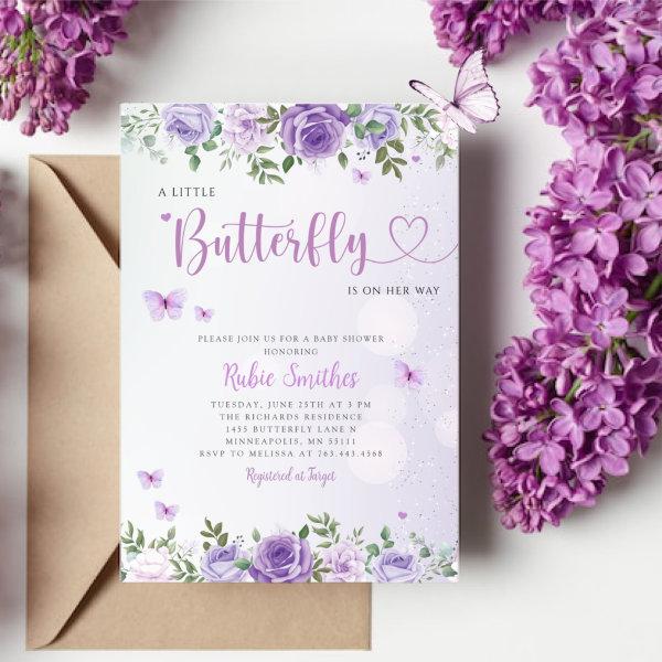 Cute Chic Purple Floral Butterfly Girl