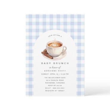 Cute Coffee Blue Gingham Boy Baby Shower Brunch