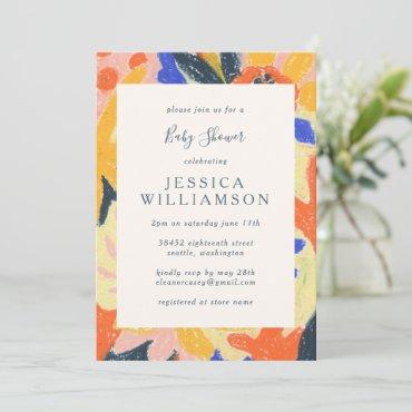 Cute Colorful Artsy Abstract Botanical Baby Shower Invitation