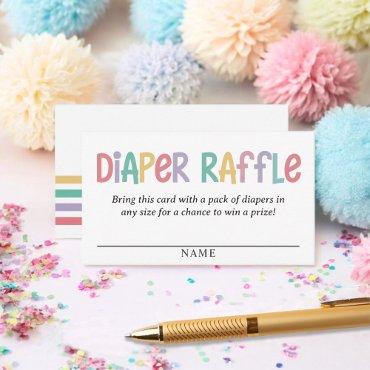 Cute Colorful Lettering Diaper Raffle Baby Shower Enclosure Card