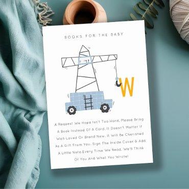 Cute Construction Crane Books For Baby Shower Enclosure Card