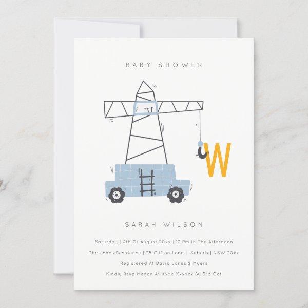 Cute Construction Crane Boy's Baby Shower Invite