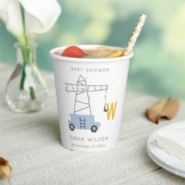 Cute Construction Crane Boy's Urban Baby Shower Paper Cups