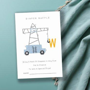 Cute Construction Crane Diaper Raffle Baby Shower  Enclosure Card