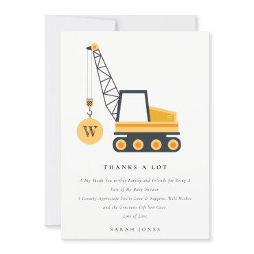 Cute Construction Crane Vehicle Baby Shower Thank You Card
