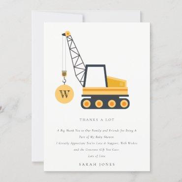 Cute Construction Crane Vehicle Baby Shower Thank You Card