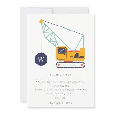 Cute Construction Crane Vehicle Baby Shower Thank You Card