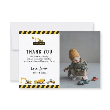 Cute Construction Dump Truck Photo Birthday Thank You Card