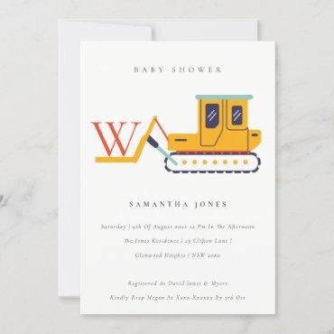 Cute Construction Fork Lift Monogram Baby Shower Thank You Card