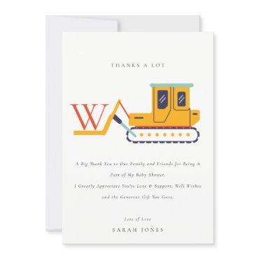 Cute Construction Monogram Fork Lift Baby Shower Thank You Card