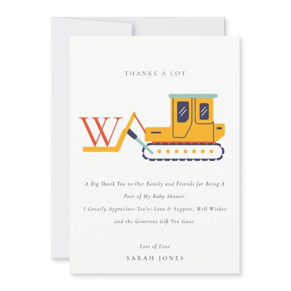 Cute Construction Monogram Fork Lift Baby Shower Thank You Card