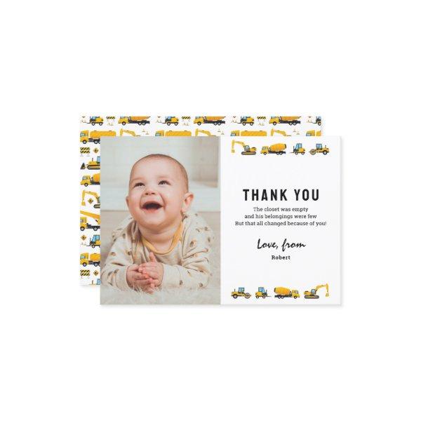 Cute Construction Photo Birthday Thank You Note