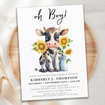 Cute Cow Sunflowers Modern Farm Animal