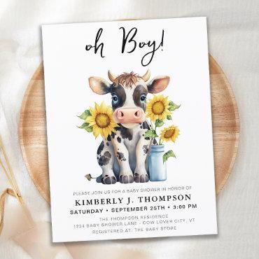 Cute Cow Sunflowers Modern Farm Animal  Postcard