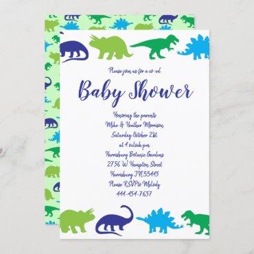 Cute Dinosaur Baby Shower Dino Blue and Green Boy Invitation