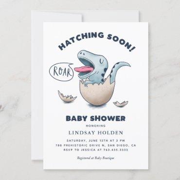 Cute Dinosaur Boy Baby Shower Hatching Soon Invitation