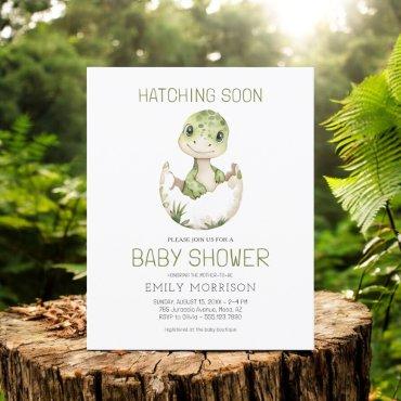Cute Dinosaur Watercolor Hatching Soon Baby Shower Flyer