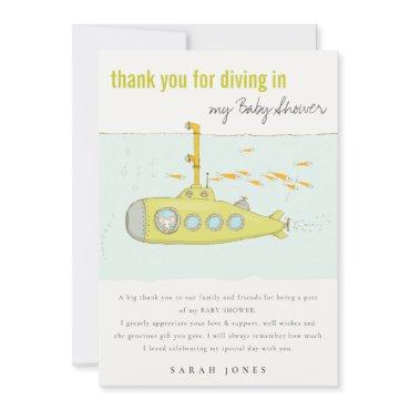 Cute Dive In Underwater Submarine Baby Shower Thank You Card