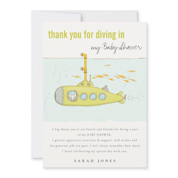 Cute Dive In Underwater Submarine Baby Shower Thank You Card