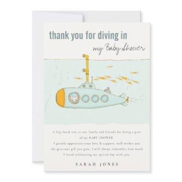 Cute Dive In Underwater Submarine Baby Shower Thank You Card