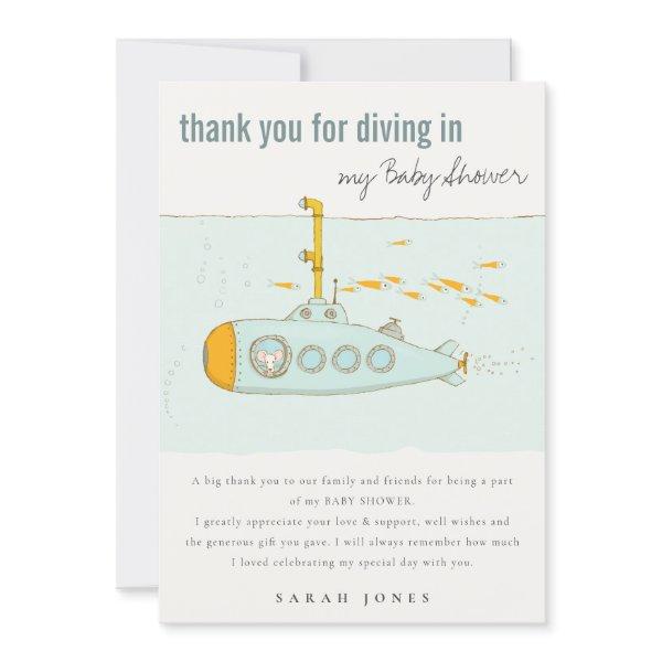 Cute Dive In Underwater Submarine Baby Shower Thank You Card