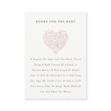 Cute Dusky Blush Flora Heart Books for Baby Shower Enclosure Card