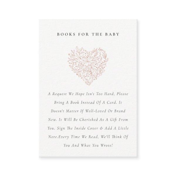 Cute Dusky Blush Flora Heart Books for Baby Shower Enclosure Card