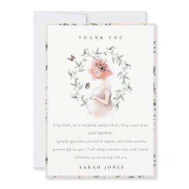 Cute Elegant Expectant Women Foliage Baby Shower Thank You Card