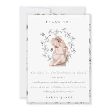 Cute Elegant Expectant Women Foliage Baby Shower Thank You Card