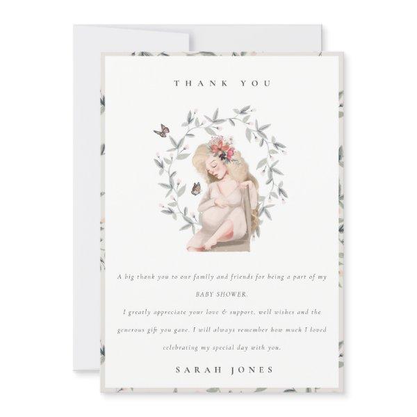 Cute Elegant Expectant Women Foliage Baby Shower Thank You Card