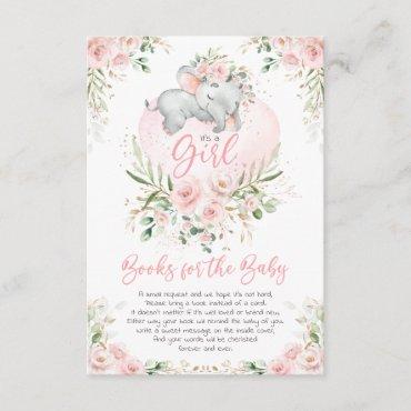 Cute Elephant Blush Gold Floral Books for Baby Enclosure Card