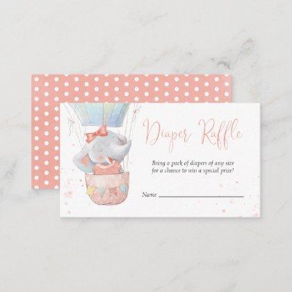 Cute Elephant Girl Baby Shower Diaper Raffle Card