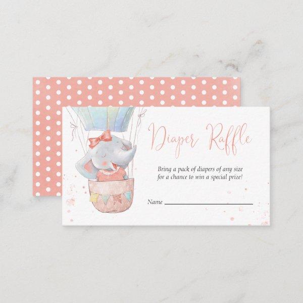 Cute Elephant Girl Baby Shower Diaper Raffle Card