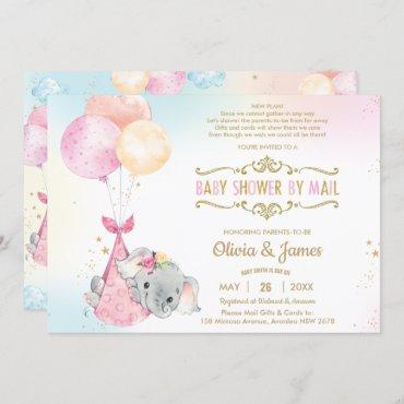 Cute Elephant Girl Virtual Baby Shower by Mail Invitation