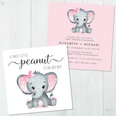 Cute Elephant Watercolor Baby Girl Couples Shower