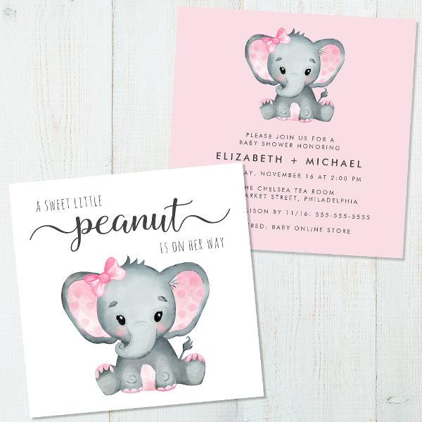 Cute Elephant Watercolor Baby Girl Couples Shower