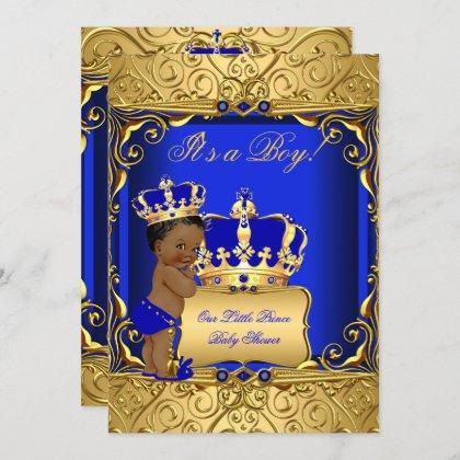 Cute Ethnic Baby Shower Boy Regal Royal Blue Invitation
