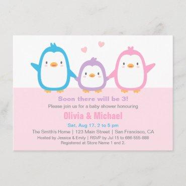 Cute Family Penguin Baby Shower Invitations