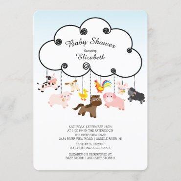 Cute Farm Animals Baby Shower Invitations