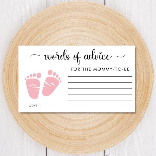 Cute Feet Baby Girl Shower Words of Advice Enclosure Card